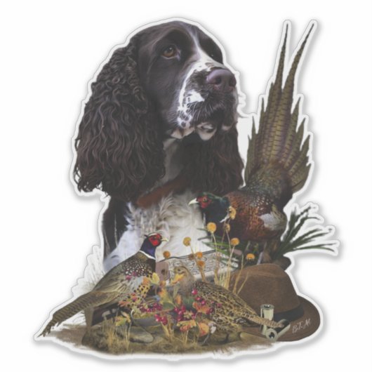 Engels Springer Spaniel met fazant Sticker (Voorkant)