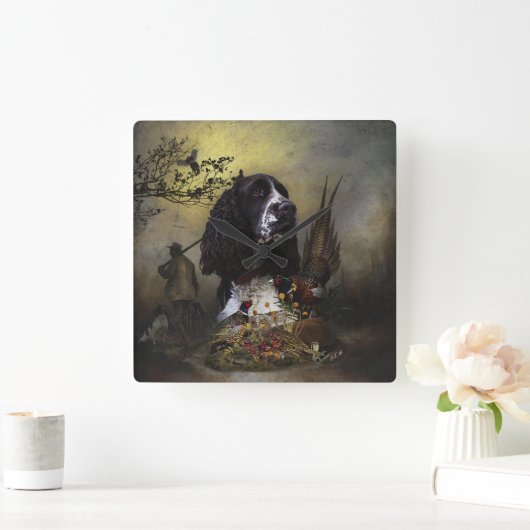 Engels Springer Spaniel met fazant Vierkante Klok (Huis)