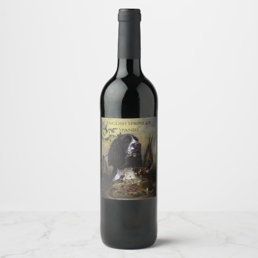 Engels Springer Spaniel met fazant Wijn Etiket (Voorkant)