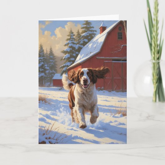 Engels Springer Spaniel Winter Barn Landschap Kaart (Voorkant)