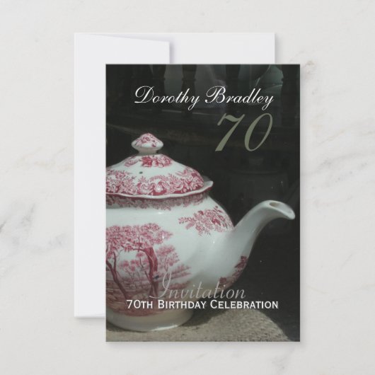 Engels Teapot 70th Birthday Invitation Kaart (Voorkant)
