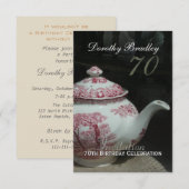 Engels Teapot 70th Birthday Invitation Kaart (Voorkant / Achterkant)