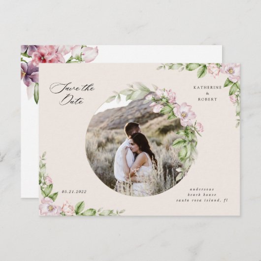 Engels tuingoud floral save the date briefkaart (Voorkant / Achterkant)