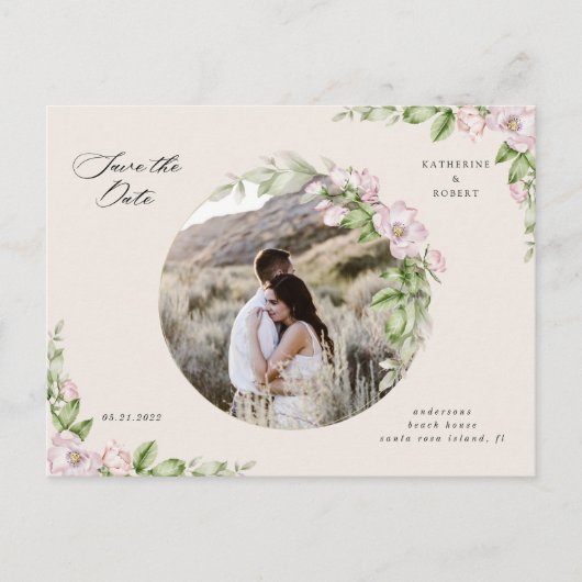 Engels tuingoud floral save the date briefkaart (Voorkant)
