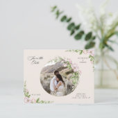 Engels tuingoud floral save the date briefkaart (Staand voorkant)