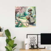  Engels Victoriaans Dame op de fiets in het park Poster (Thuiskantoor)
