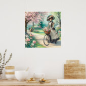  Engels Victoriaans Dame op de fiets in het park Poster (Keuken)