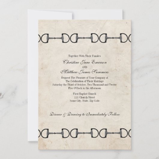 Engelse Bit Equestrian Wedding Invitations Kaart (Voorkant)