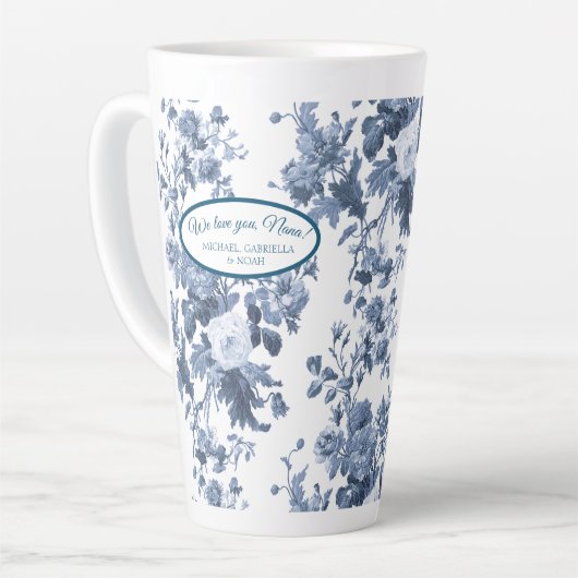 Engelse bloementuin blauw n wit nana oma latte mok (Linkerhoek)