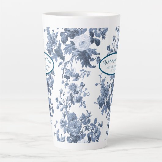 Engelse bloementuin blauw n wit nana oma latte mok (Voorkant)