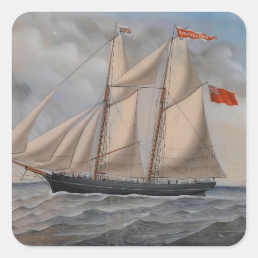 Engelse brig 'Perseverance of Fowey Vierkante Sticker (Voorkant)