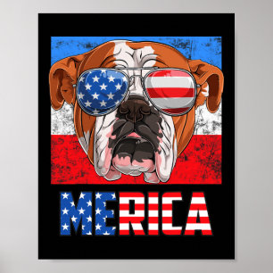 Engelse buldog hond 4 juli Amerikaanse vlag meri Poster