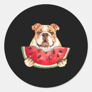Engelse buldog hond en watermeloen tropische vruch ronde sticker