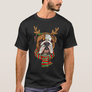 Engelse buldog hond kerst rendier Santa Hat F T-shirt