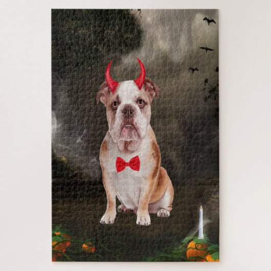 Engelse buldog in Halloween kostuum Legpuzzel (Verticaal)