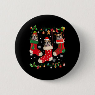 Engelse buldog in sok Kerstmis Kerstman X-mas hond Ronde Button 5,7 Cm