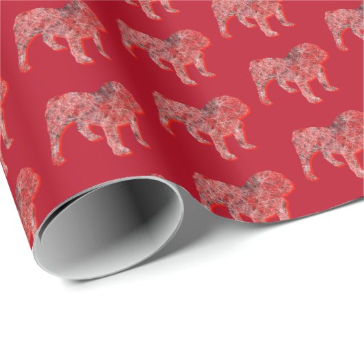Engelse buldog kersthond Schattige silhouet rood Cadeaupapier (Rol Hoek)