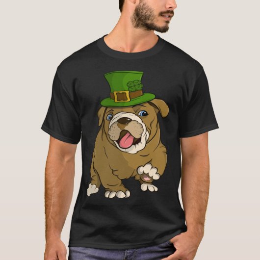 Engelse buldog puppy met groen Pet St Patrick s T-shirt (Voorkant)