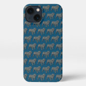 Engelse buldog schattig hond silhouet raster blauw iPhone hoesje (Achterkant)