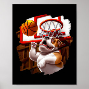 Engelse buldog spelen basketbal leuk hond basketb poster