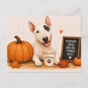Engelse Bull Terrier die Pumpkin Spice uitnodigt Briefkaart