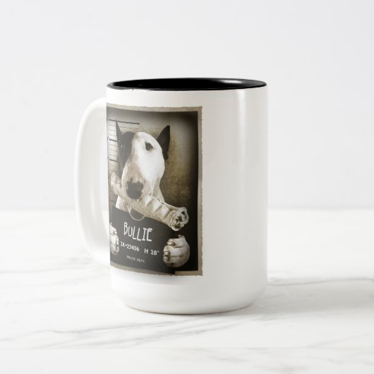 Engelse Bull Terrier "Mok Shot" koffie Mok (Voorkant links)