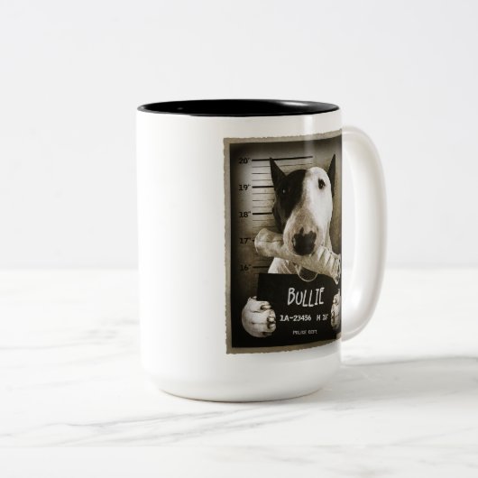 Engelse Bull Terrier "Mok Shot" koffie Mok (Voorkant rechts)