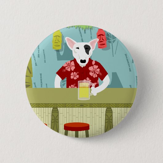 Engelse Bull Terrier Tiki Bar Ronde Button 5,7 Cm (Voorkant)