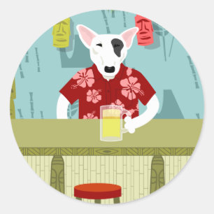 Engelse Bull Terrier Tiki Bar Ronde Sticker
