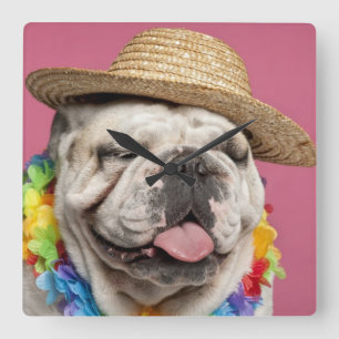 Engelse Bulldog (18 maanden oud) met stro Vierkante Klok