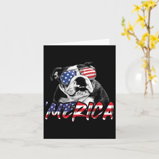 Engelse bulldog 4th van juli Amerikaanse vlag hond Kaart (Gele Bloem)