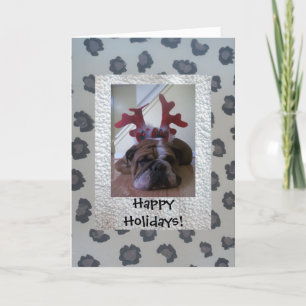 Engelse bulldog als rendier Happy Holiday kaart