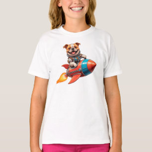 Engelse Bulldog Astronaut Rocket Ride - Retro Spac T-shirt