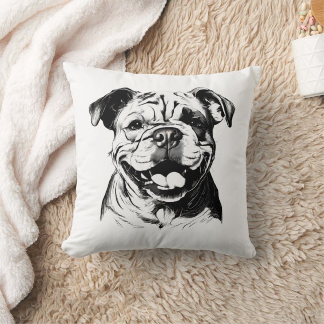 Engelse Bulldog B&W Silhouette Kussen (Deken)