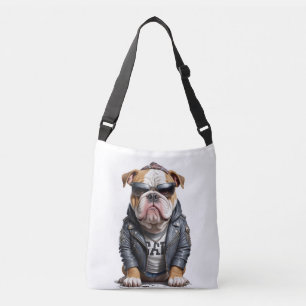 Engelse Bulldog Biker Rebel in Leather Jacket Cool Crossbody Tas