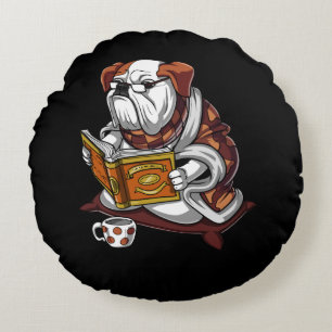 Engelse Bulldog Book Reading Dog Funny Pet Rond Kussen