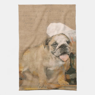 Engelse Bulldog Chef Kitchen Print Theedoek