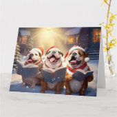 Engelse Bulldog Christmas Carolers Fun Holiday Kaart (Gele Bloem)