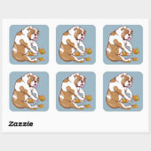 Engelse Bulldog Crochet Vierkante Sticker (Vel)