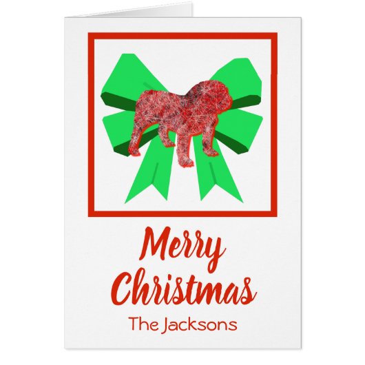 Engelse Bulldog Cute Kerstmis Dog & Bow Card (Voorkant)