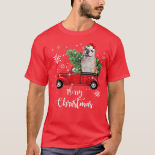 Engelse Bulldog Dog Riding Red Truck Dec T-shirt