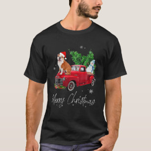Engelse Bulldog Dog Riding Red Truck Kerstmis T-shirt
