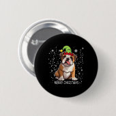 Engelse Bulldog Dog Tree Kersttrui Xmas Do Ronde Button 5,7 Cm (Voorkant /achterkant)
