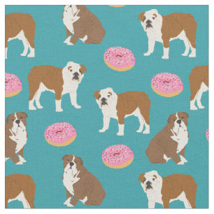 Engelse Bulldog donuts turquoise Stof