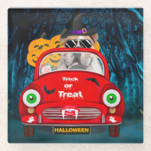 Engelse Bulldog Driving Car Scary Halloween Glazen Onderzetter