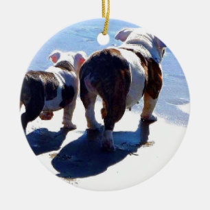 Engelse Bulldog en Puppy Keramisch Ornament