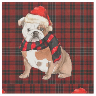 Engelse Bulldog en Red Plaid Kerstmis Stof