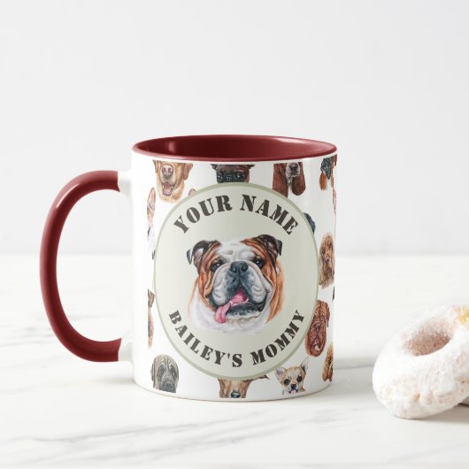 Engelse bulldog en vrienden gepersonaliseerd mug mok (Met donut)