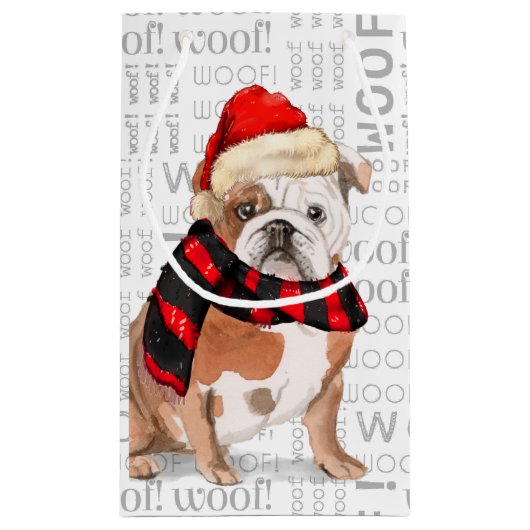 Engelse Bulldog en Woof Word Art Kerstmis Klein Cadeauzakje (Achterkant)
