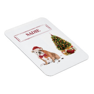 Engelse Bulldog Funny kersthond met boom Magneet